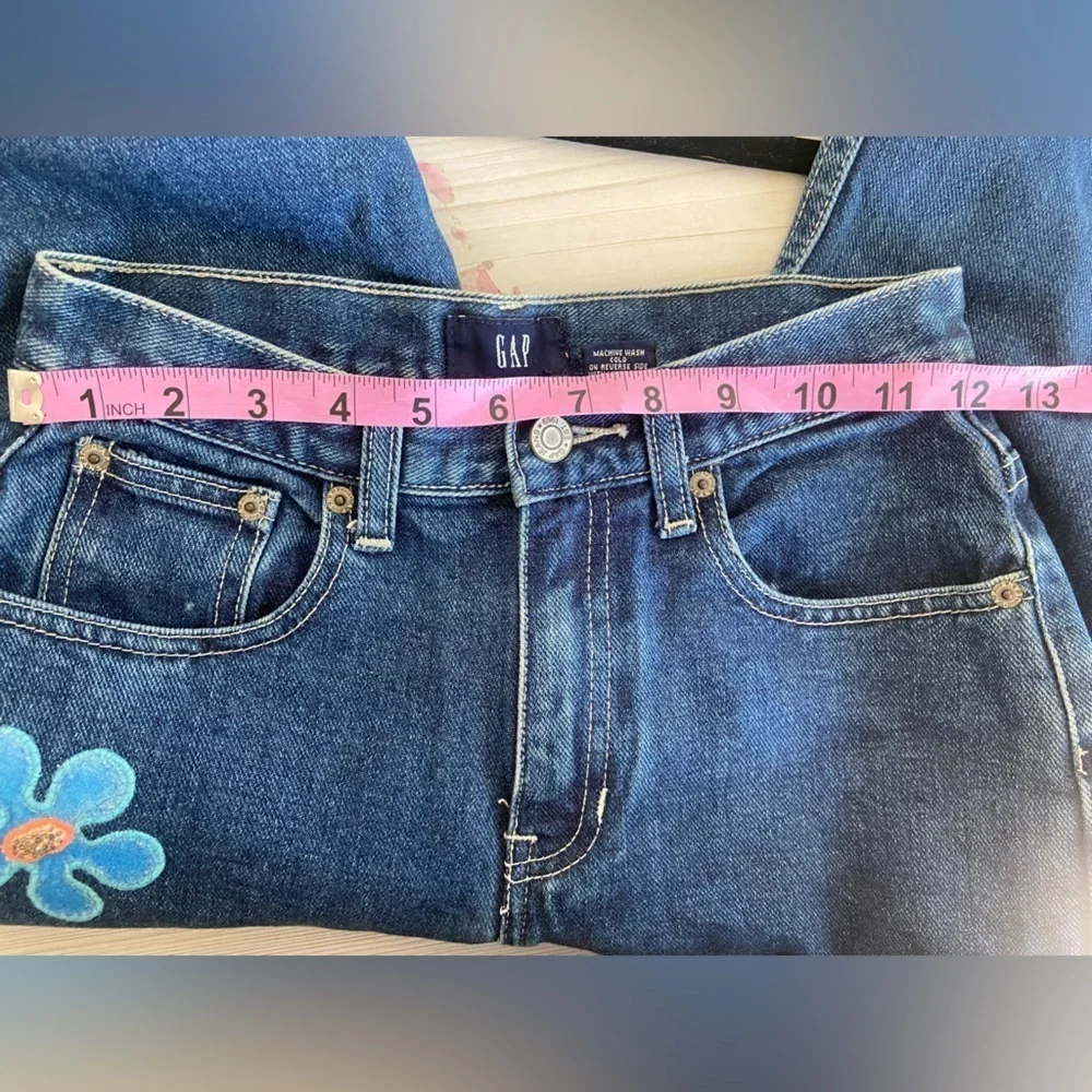 Vintage Y2K GAP 100% Cotton Girls Jeans Embroidered Flowers Size 14 Slim